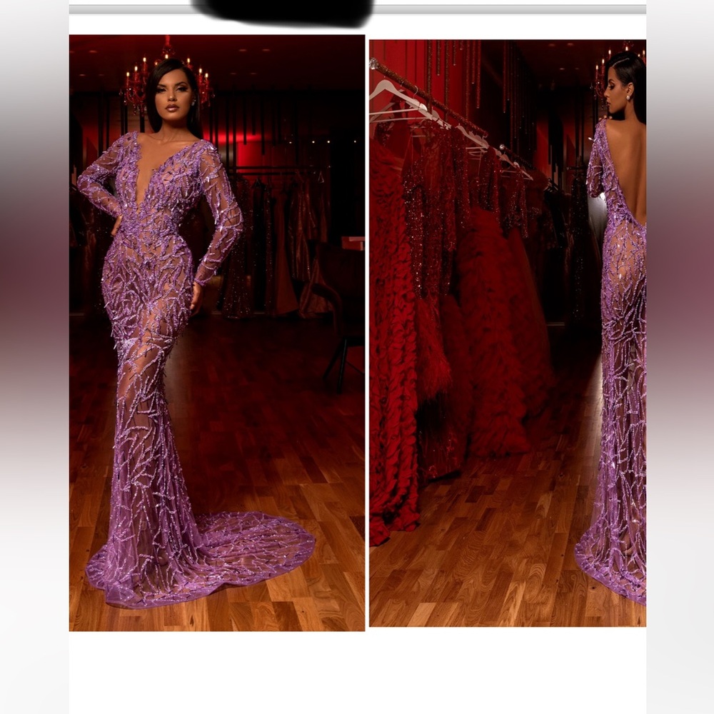 Purple beaded sequenced Albina Dyla dress